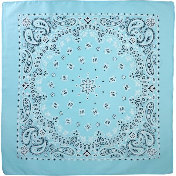 Women's Light Blue Cotton Bandana Large Cowgirl Handkerchief Headband Scarf - Picture 5 of 7